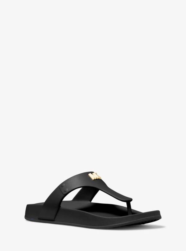Damske Zabky Michael Kors Linsey Logo Rubber T-Strap Sandal Čierne - Topanky Michael Kors Nejlevnejsi | BETRK-7965